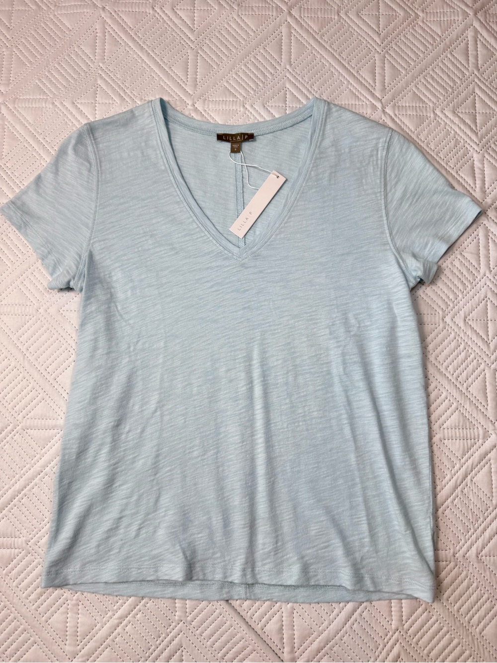 Lilla P Light Blue V-Neck Short Sleeve Tee Size S